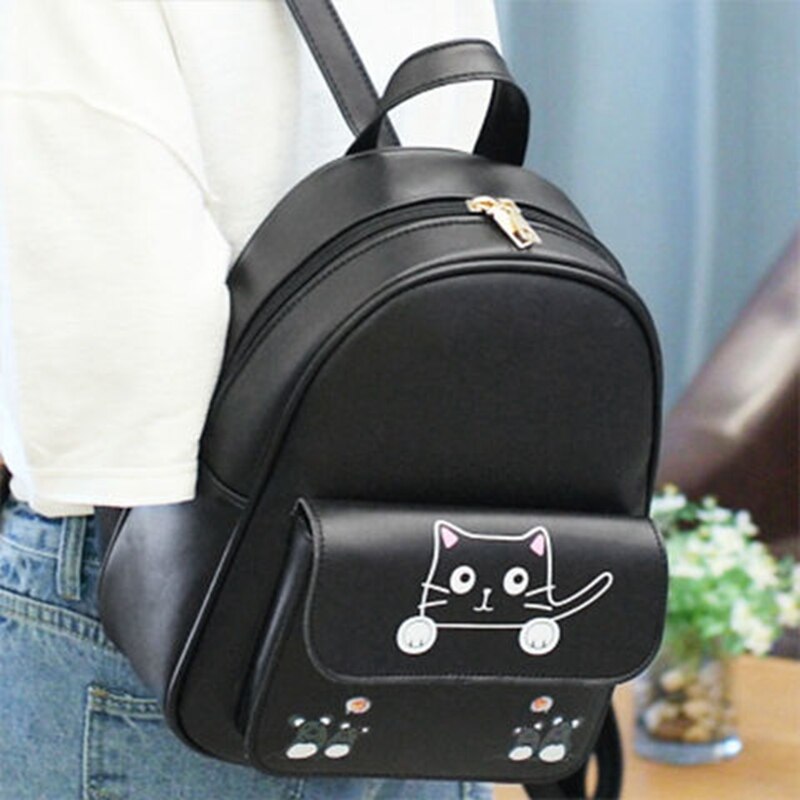 Small Black Leather Shoulder Backpack